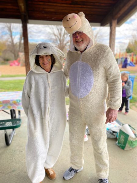Dave Larrabee and Patti Brown Dressed as Lambs